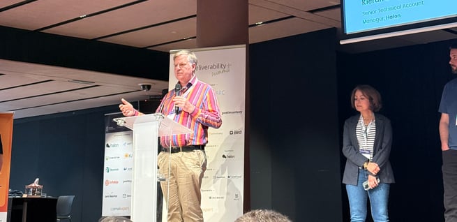 Kieran presenting why we need to rethink our relationship with email filtersat the Deliverability Summit 2026