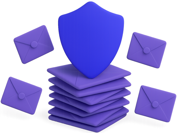 Shield on stack of letters